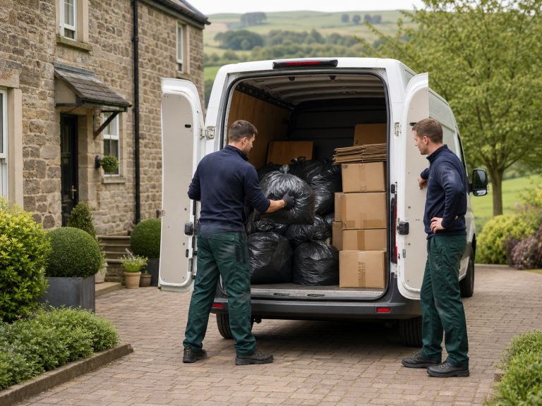 Bagged household waste being loaded into the van during a rubbish removal
